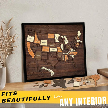 Wooden USA Travel Map Puzzle - A Stylish Way to Track Your Journey & Memories
