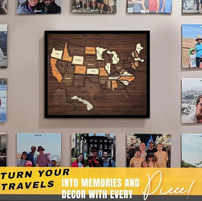 Wooden USA Travel Map Puzzle - A Stylish Way to Track Your Journey & Memories