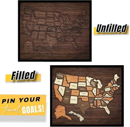 Wooden USA Travel Map Puzzle - A Stylish Way to Track Your Journey & Memories